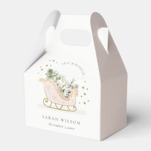 Cute Blush Gold Winter Sleigh Any Age Birthday Favor Box