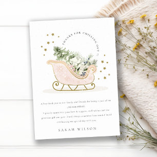 Cute Blush Gold Winter Sleigh Any Age Birthday Thank You Card
