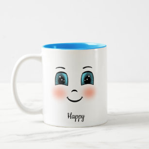 Cute blush happy face on white Two-Tone coffee mug
