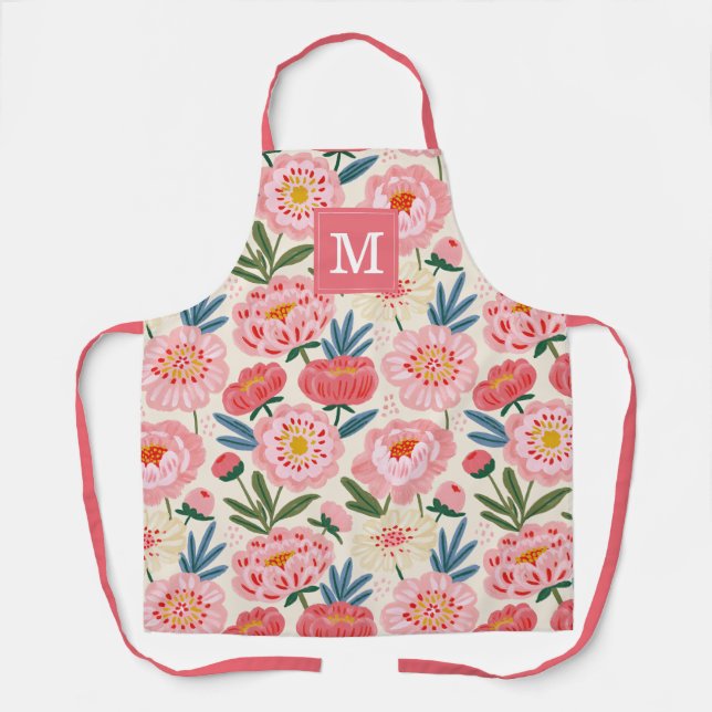 Cute Blush Peony Flowers Kitchen Apron (Front)