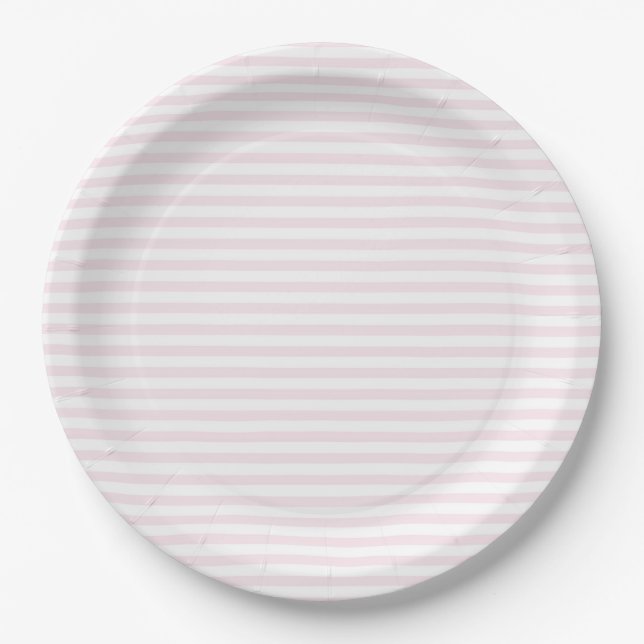 Cute Blush Pink and White Striped Paper Plates (Front)