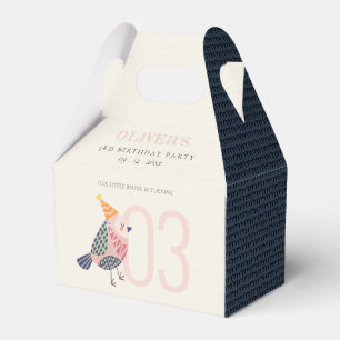 Cute Blush Pink Blue Birdie Any Age Birthday Favor Box