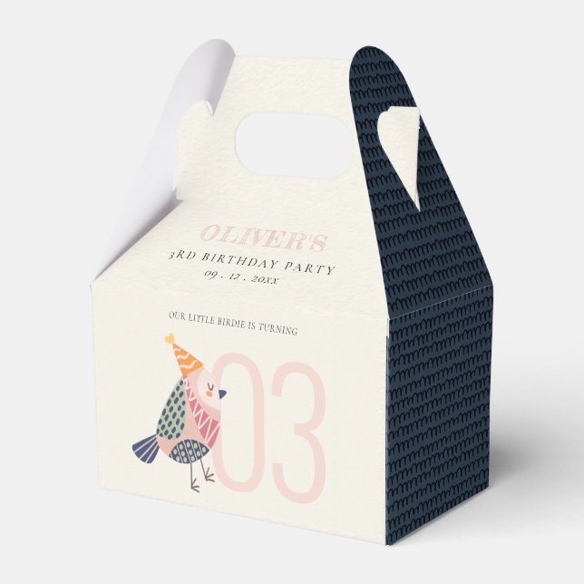 Cute Blush Pink Blue Birdie Any Age Birthday Favor Box (Front Side)