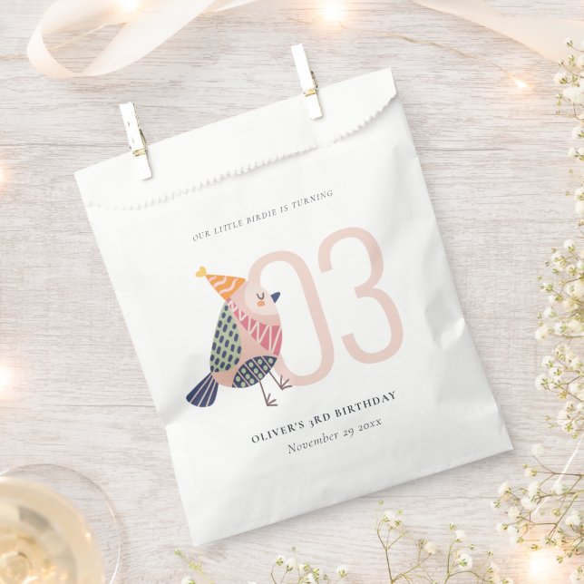 Cute Blush Pink Boho Birdie Any Age Birthday Favour Bag (Clipped)
