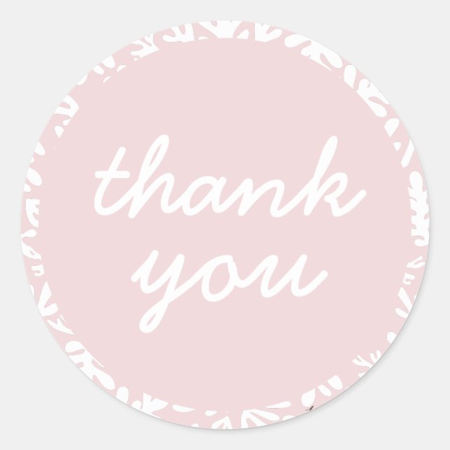 Cute Blush Pink Botanical Thank You Classic Round Sticker (Front)
