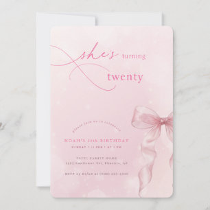 Cute Blush Pink Bow Girls 20th Birthday Party Invitation