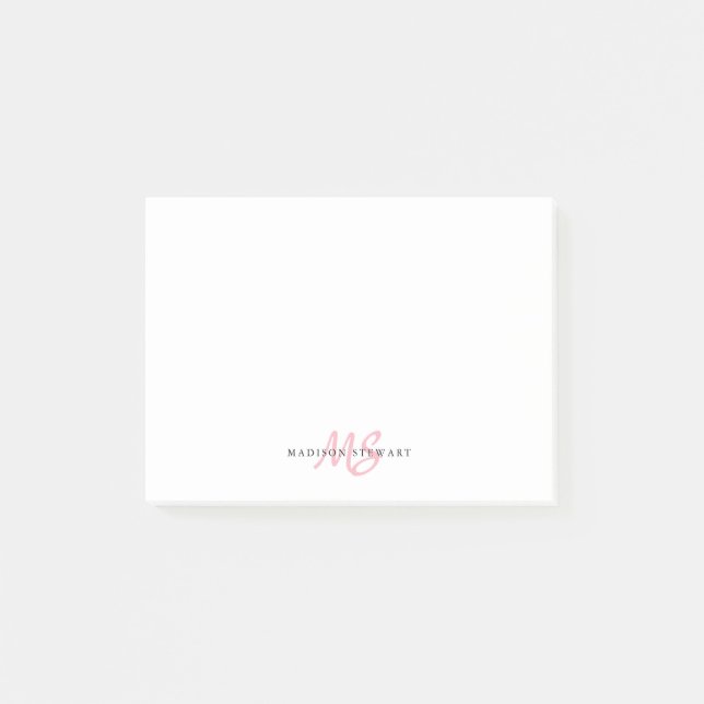 Cute Blush Pink Brush Script Two Monogram Initial Post-it Notes (Front)