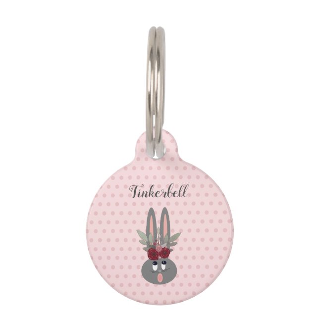 Cute Blush Pink Bunny Personalized Pet Tag (Front)