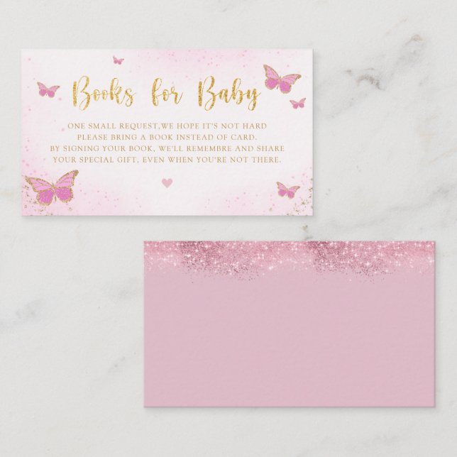 Cute Blush Pink Butterfly Baby Shower Book Request Enclosure Card (Front/Back)