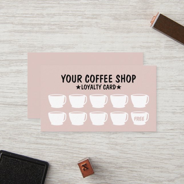 Cute Blush Pink Coffee Loyalty Cards (Front/Back In Situ)