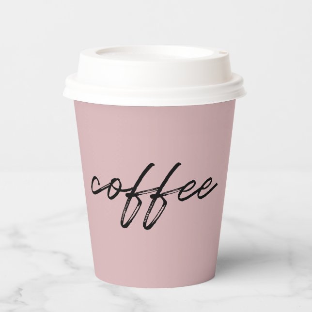 Cute Blush Pink "coffee" Minimalist Script Paper Cups (Front)