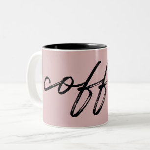 Cute Blush Pink "coffee" Minimalist Script Two-Tone Coffee Mug