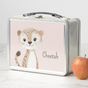Cute Blush Pink Cream Cheetah Safari Animal Metal Lunch Box