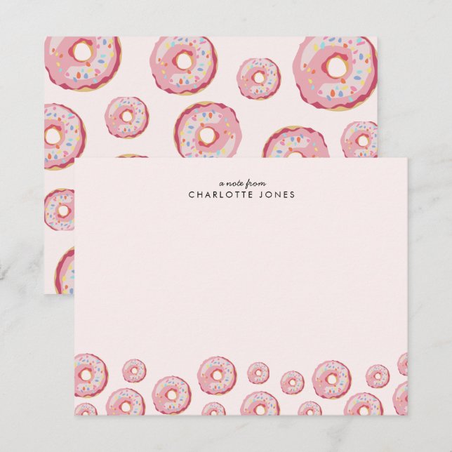 Cute Blush Pink Doughnut Theme Kids Stationery  Card (Front/Back)