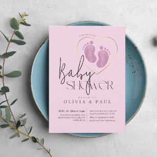 Cute Blush Pink Feet Glitter Baby Girl Shower Invitation
