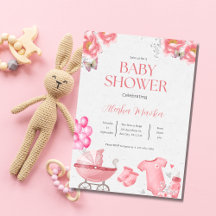 cute Blush Pink Floral Baby Shower Invitation 