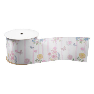 Cute Blush Pink Floral Butterfly Satin Ribbon
