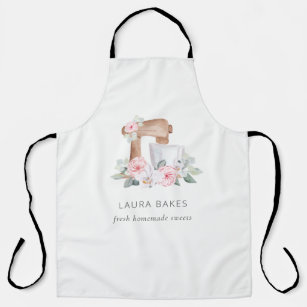 Cute Blush Pink Floral Cake Mixer Bakery Catering Apron