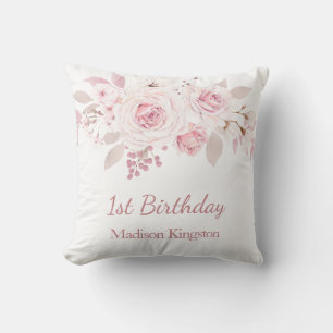 Cute Blush Pink Girls 1st Birthday Party Gift Throw Pillow