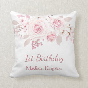 Cute Blush Pink Girls 1st Birthday Party Gift Throw Pillow