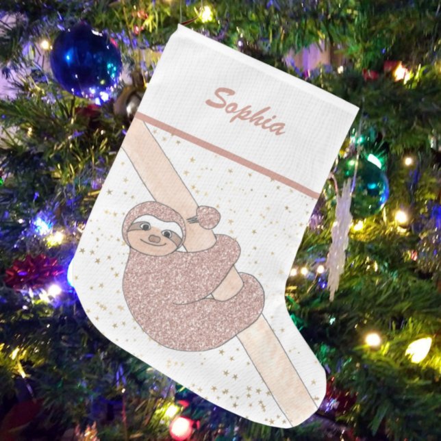 Cute Blush Pink Glitter Sloth Name Small Christmas Stocking (Creator Uploaded)