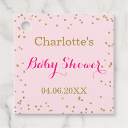 Cute Blush Pink Gold Glitter Confetti Baby Shower Favour Tags
