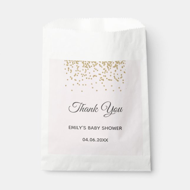 Cute Blush Pink Gold Glitter Thank You Baby Shower Favour Bag (Front)