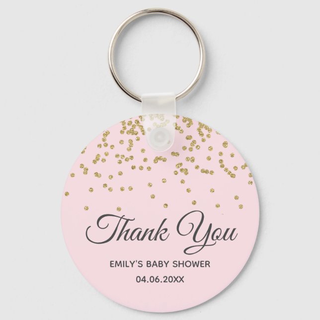 Cute Blush Pink Gold Glitter Thank You Baby Shower Keychain (Front)