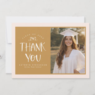 Cute Blush Pink Gold Photo Graduation Thank You Card