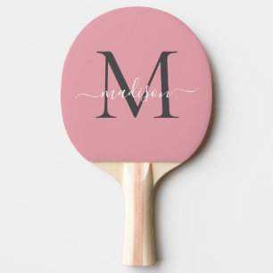 Cute Blush Pink Grey Monogram Elegant Script Name Ping Pong Paddle