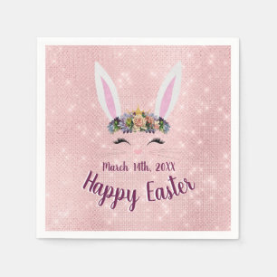 Cute Blush Pink Happy Easter Bunny Napkin