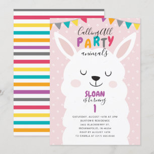 Cute Blush Pink Lama Fun Fiesta Birthday Party Invitation