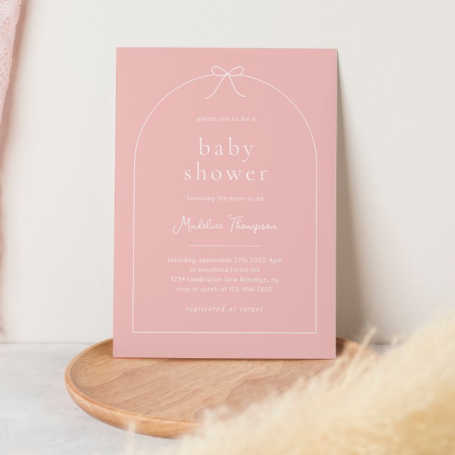 Cute Blush Pink Ribbon Bow Arch Baby Shower  Invitation (Creator Uploaded)