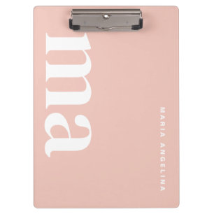 Cute Blush Pink School Monogram Name Clipboard