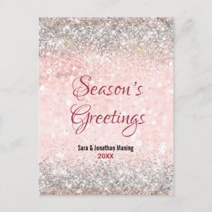 Cute blush pink silver glitter Christmas new year Postcard