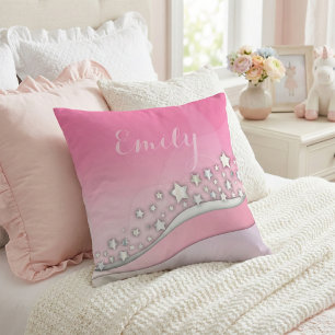 Cute Blush Pink & Silver Stars Dreamy Girl Name Throw Pillow
