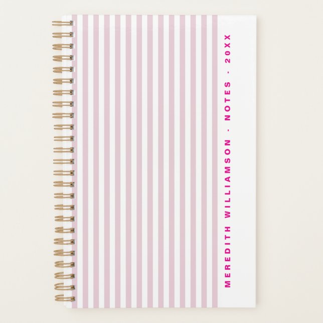Cute Blush Pink Stripe Modern Personalized Planner (Front)