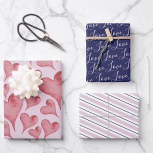 Cute Blush Pink Typography Hearts Valentine's Wrap Wrapping Paper Sheet