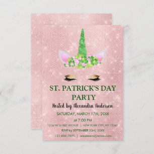 Cute Blush Pink Unicorn St. Patrick's Day Party Invitation