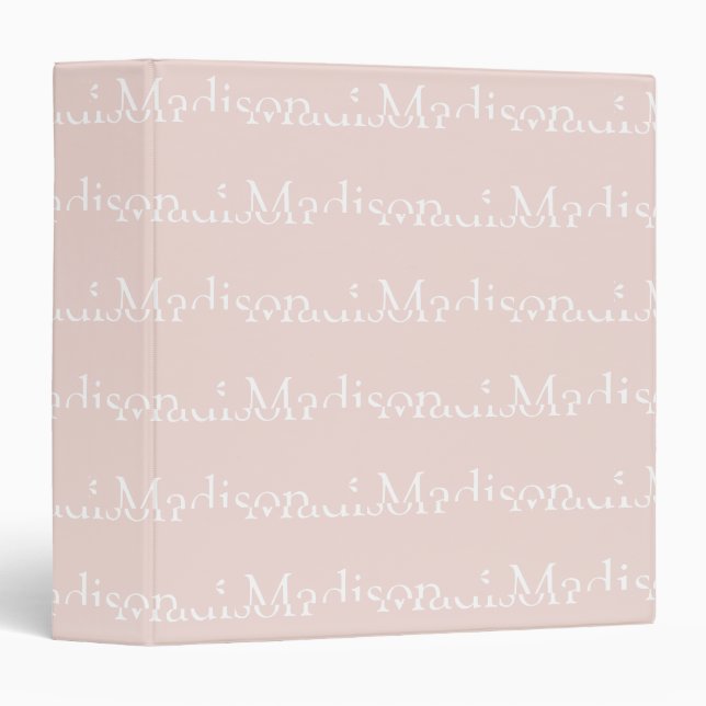 Cute blush pink white custom name text pattern binder (Front/Spine)