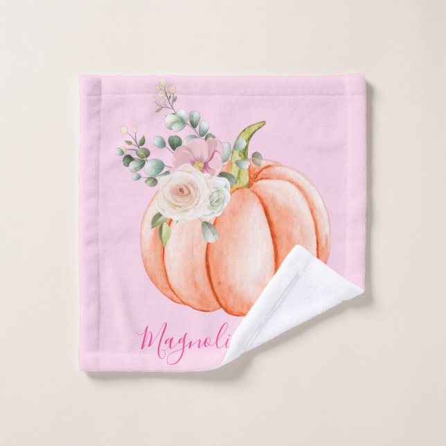 Cute Blush Rose Spring Floral Petit Nom Citrouille (Gant de toilette)