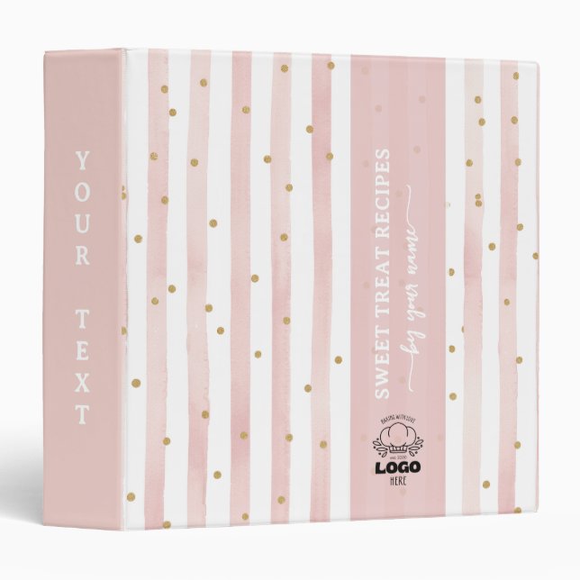 Cute blush stripes Custom Baking Recipes Binder (Front/Spine)