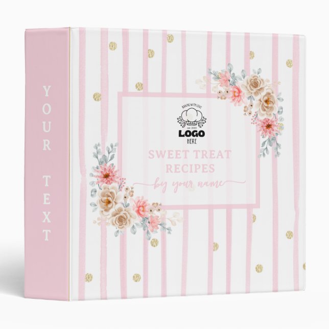 Cute blush stripes  floral Baking Recipes Binder (Front/Spine)