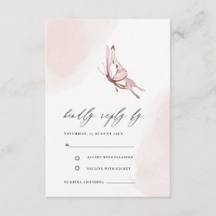 CUTE BLUSH WATERCOLOR BUTTERFLY WEDDING RSVP ENCLOSURE CARD
