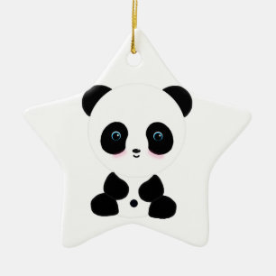 Cute Blushing Panda Bear Ceramic Ornament