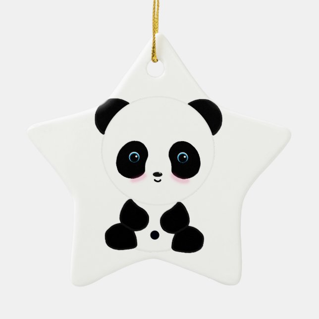 Cute Blushing Panda Bear Ceramic Ornament (Front)