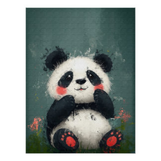 Cute Blushing Panda - Digital Painting Poster