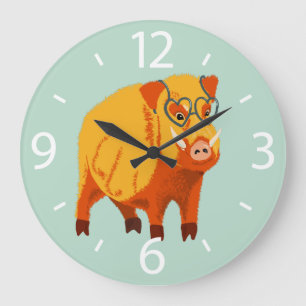 Cute Boar Pig With Glasses Large Clock