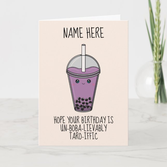 Cute Boba Bubble Tea Birthday Card (Front)