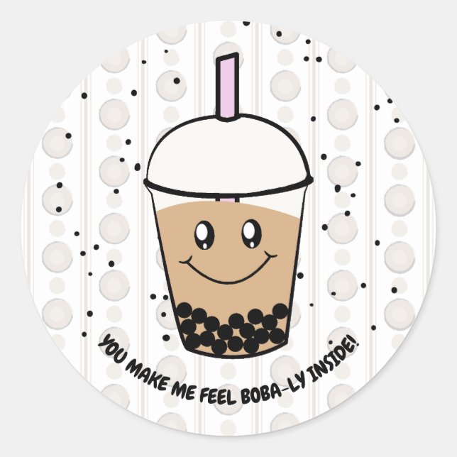 Cute Boba Bubble Tea Pun Round Sticker (Front)